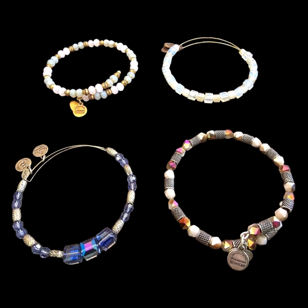 Alix And Ani Crystal Wrap & Bangle Gold & Silver Tone Bracelets Set Of 4